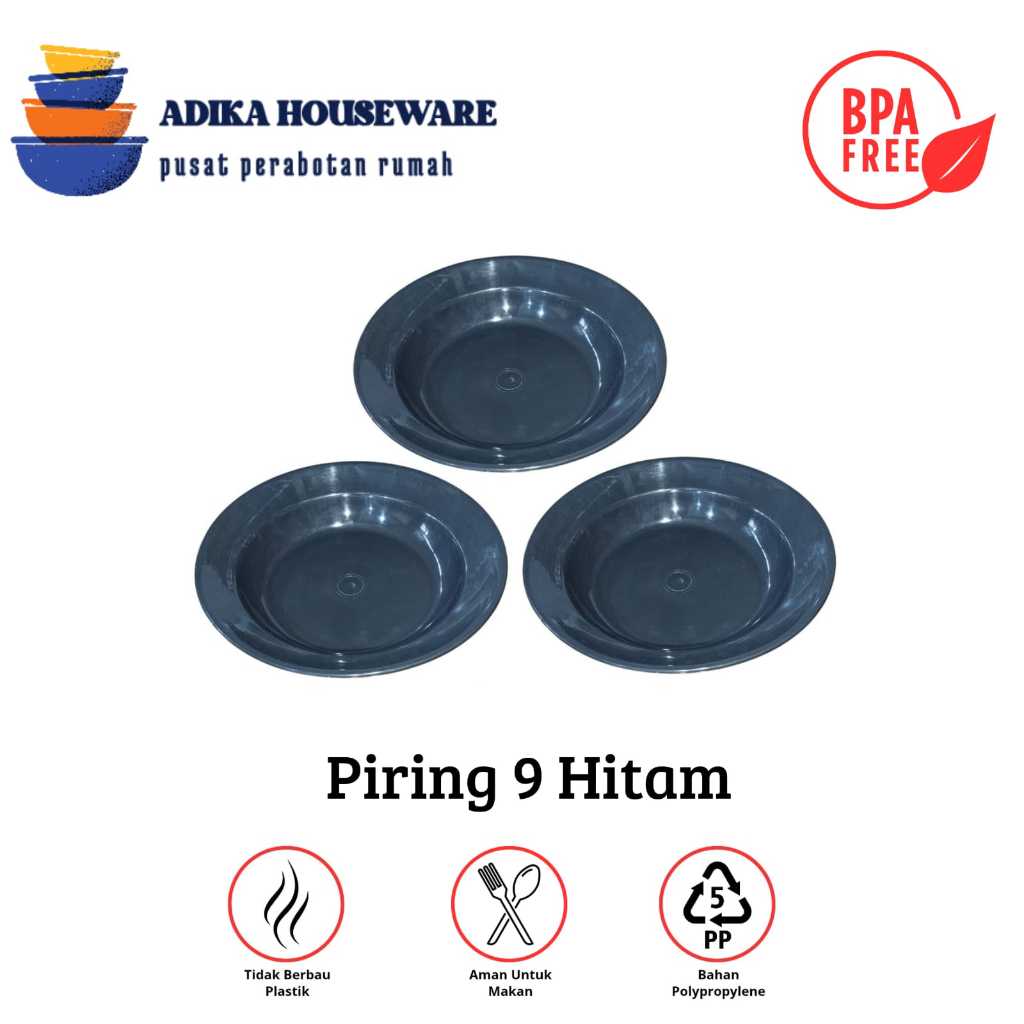 (PAKET HEMAT 3 LUSIN) PIRING 9 HITAM - PIRING MAKAN PLASTIK - PIRING HITAM POLOS UKURAN 9 TEBAL
