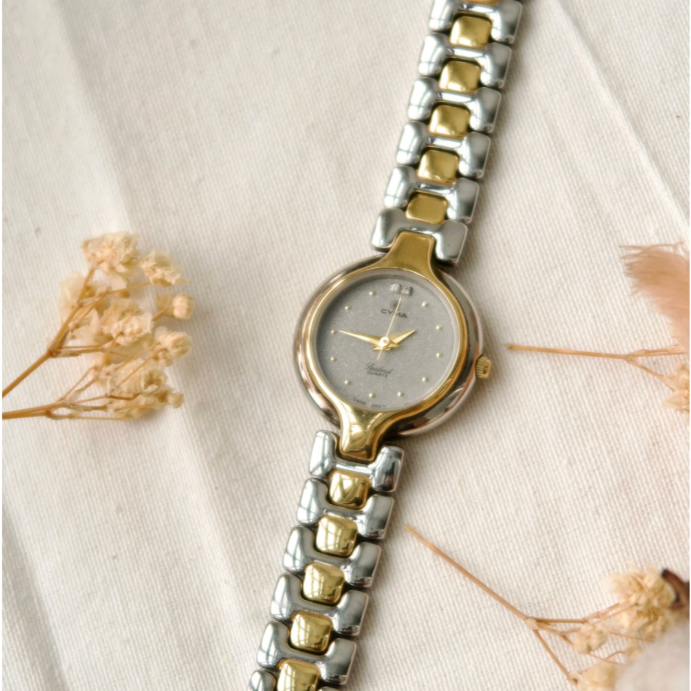 Jam Tangan Wanita Vintage Watch CYMA Sealord Grey Dial Two Tone Chain Original Autentik Preloved Bek