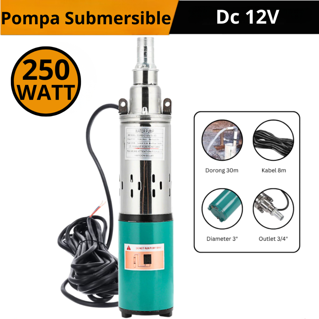 Pompa Air Sumur 30 Meter Pompa celup 3" Inch Submersible Pump DC 12 Volt Pompa Sibel Sumur 30M