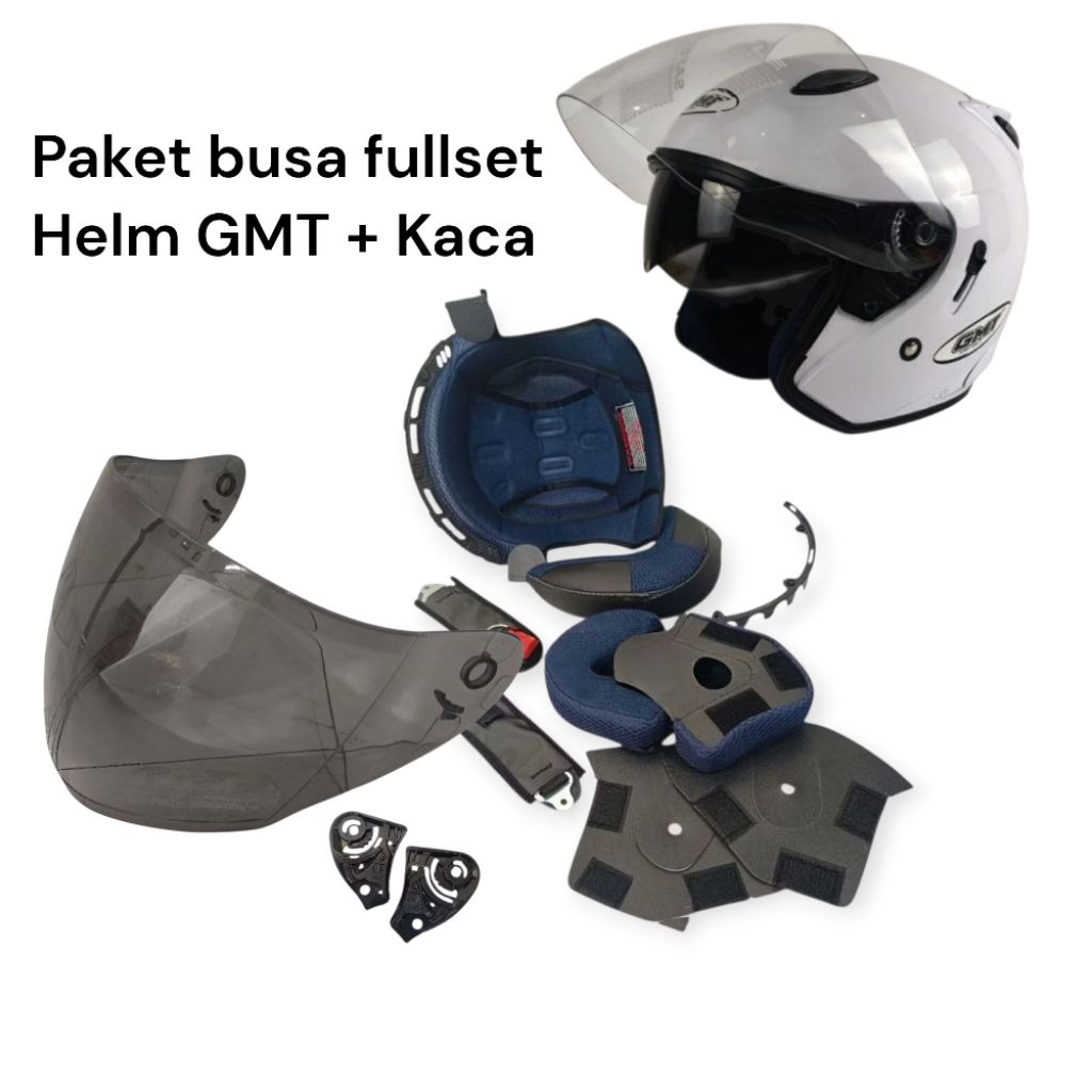 Paket Busa helm GMT fullset + tali helm + kaca GMT
