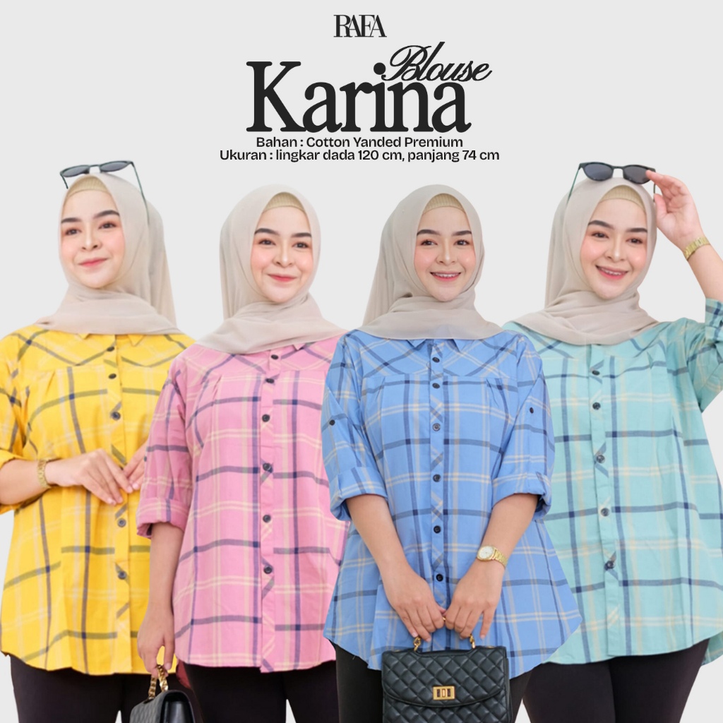 Atasan Wanita Blouse Motif Kotak Karina Blouse Bahan Katun Ukuran Jumbo LD 120 cm