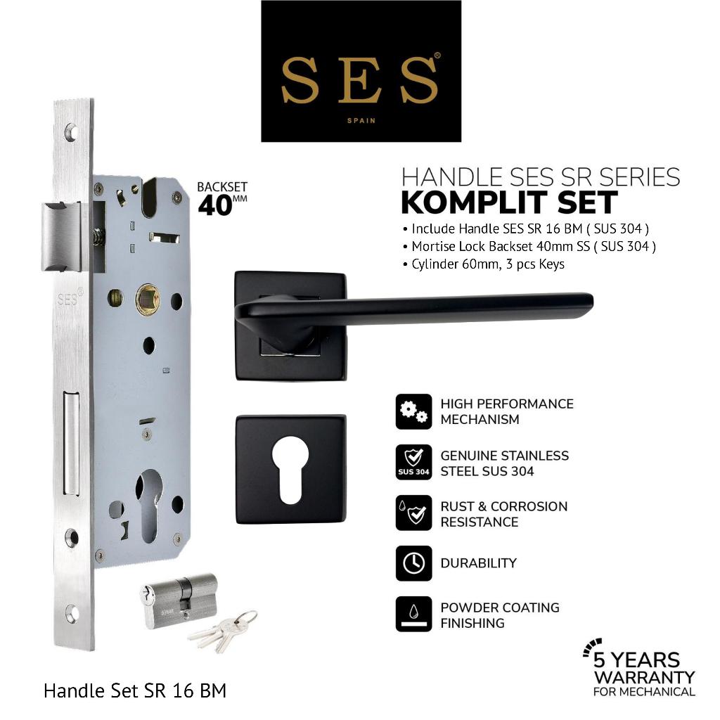 SES Handle Gagang Pintu Set SES SR 16 BM + Body Kunci SES ECO E2030 - 40mm SS