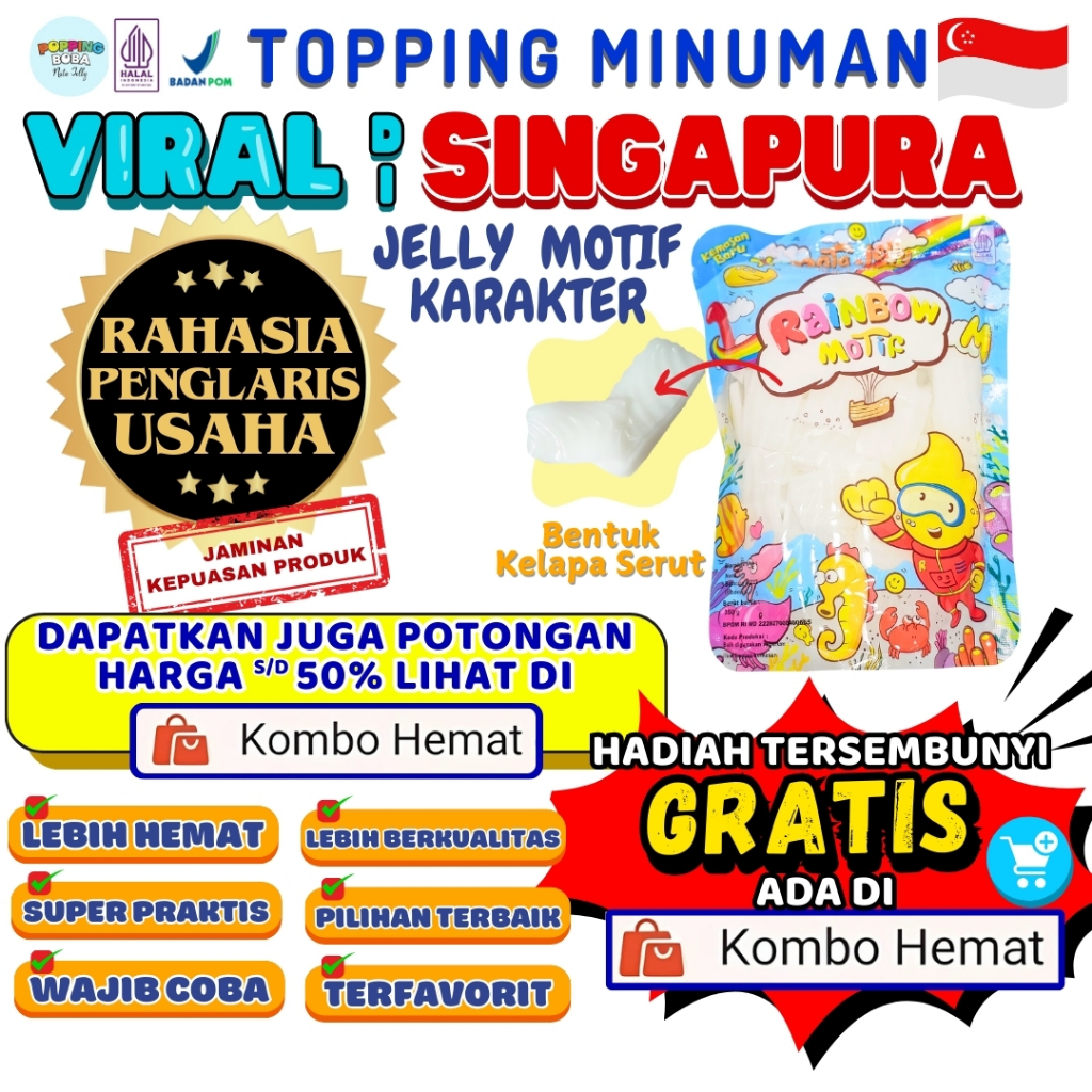 Jelly Motif Karakter Topping Minuman - Jelly Bentuk Kelapa Cocok Untuk Semua Minuman