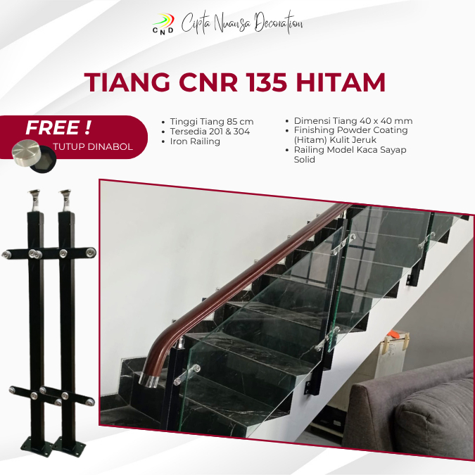 NEW PORODUK TIANG RAILING CNR 135 RAILING TANGGA KACA COATING HITAM MINIMALIS SUS 201 304 UNTUK