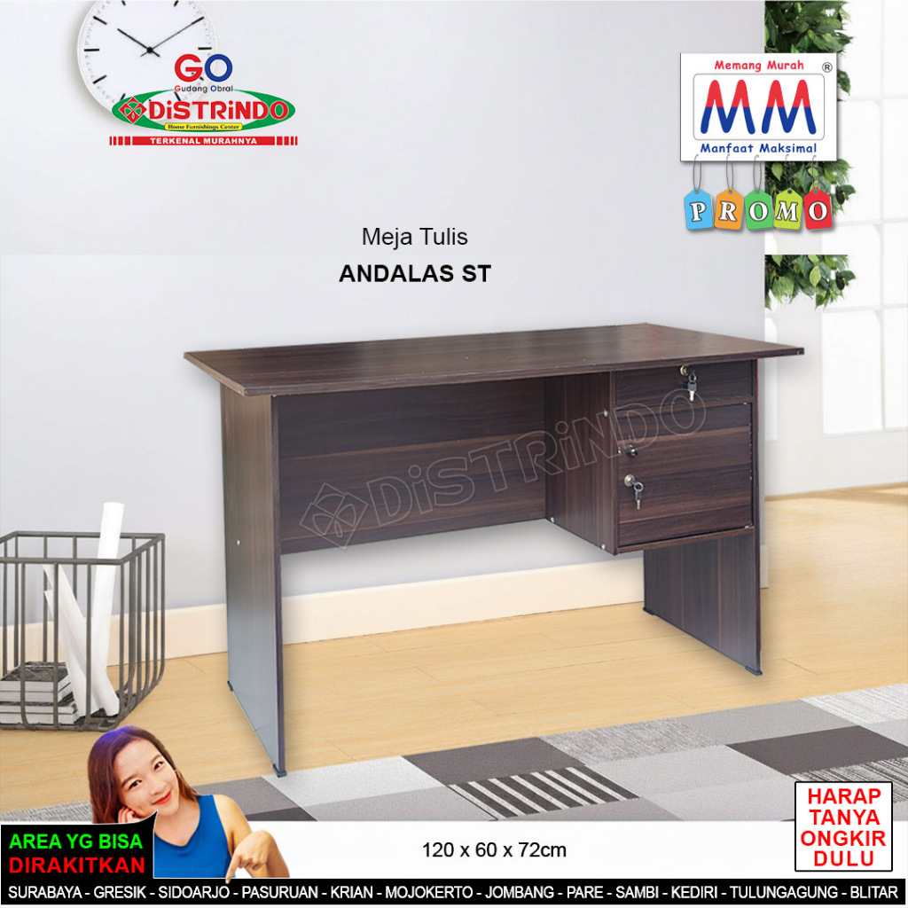 DISTRINDO Meja Kantor Minimalis / Meja kerja dengan Lemari Laci + KUNCI