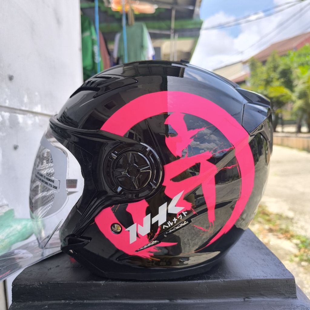 Helm NHK gladiator kanji black pink glossy helm Doble visor