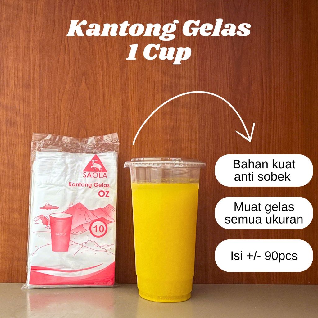 Kresek Gelas 1 Cup SAOLA  Isi ±90 pcs Muat 22oz 16oz 14oz Plastik Kuat Anti Sobek