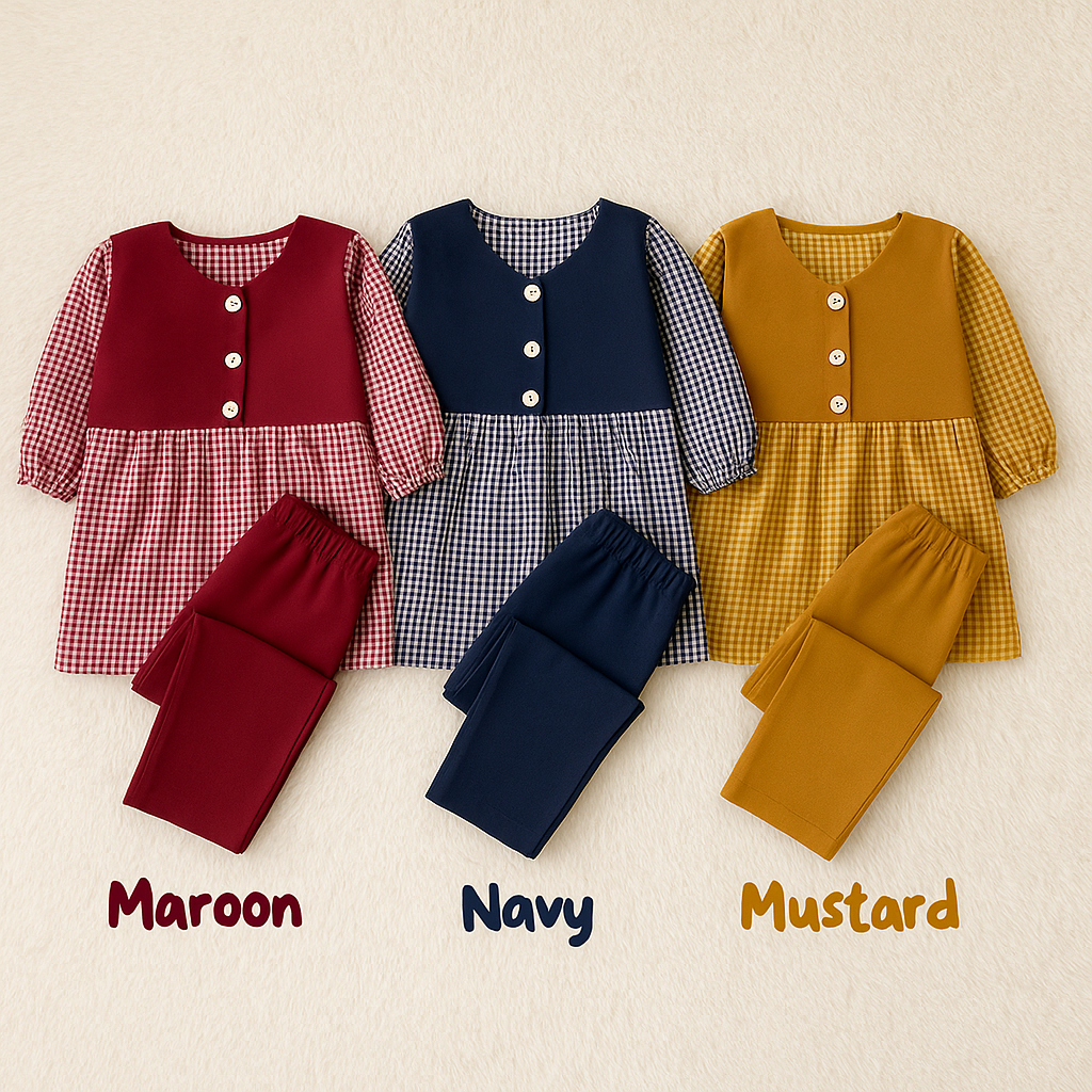 Oneset Vest Setelan Rompi Anak Perempuan Usia 4 5 6Tahun Kotak-Kotak Bahan Premium Warna Maroon Biru