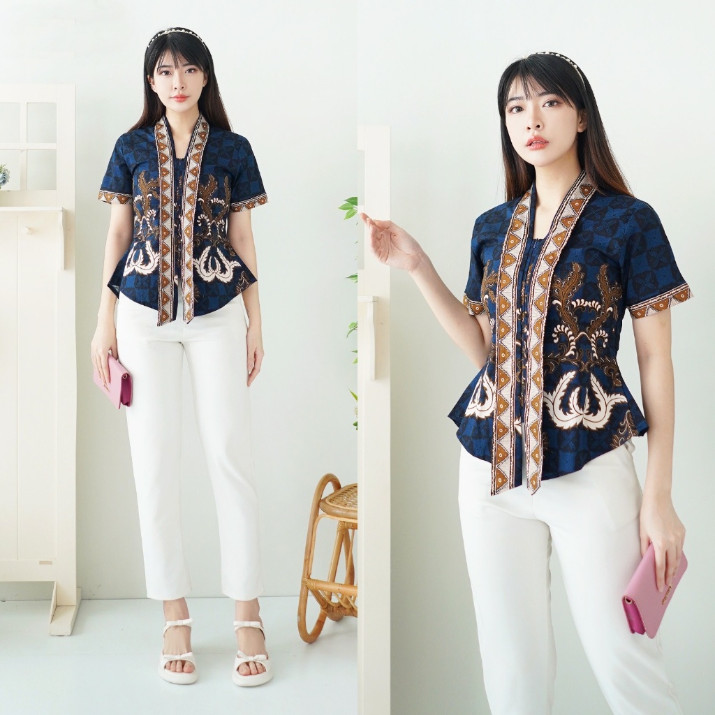 Atasan Batik Wanita Blus Tradisional Resleting Depan Model Kebaya Kekinian Katun Stretch Adem Motif 