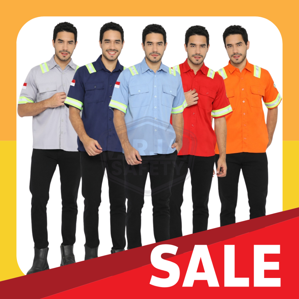 ARJA SAFETY [ FREE LOGO K3 & BENDERA ] Kemeja Safety Lengan Pendek Baju Safety Proyek Atasan Wearpac