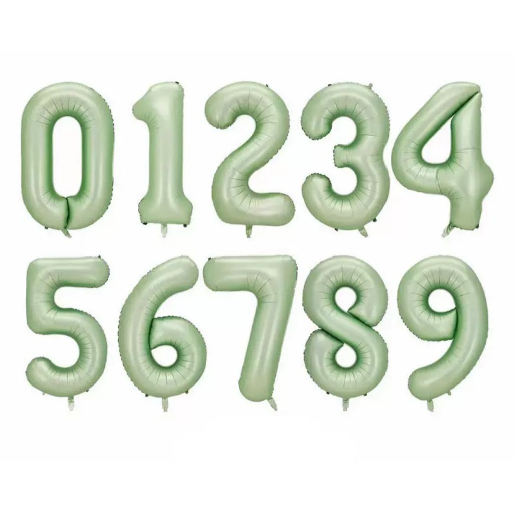 Balon Foil Angka Hijau Sage 100cm