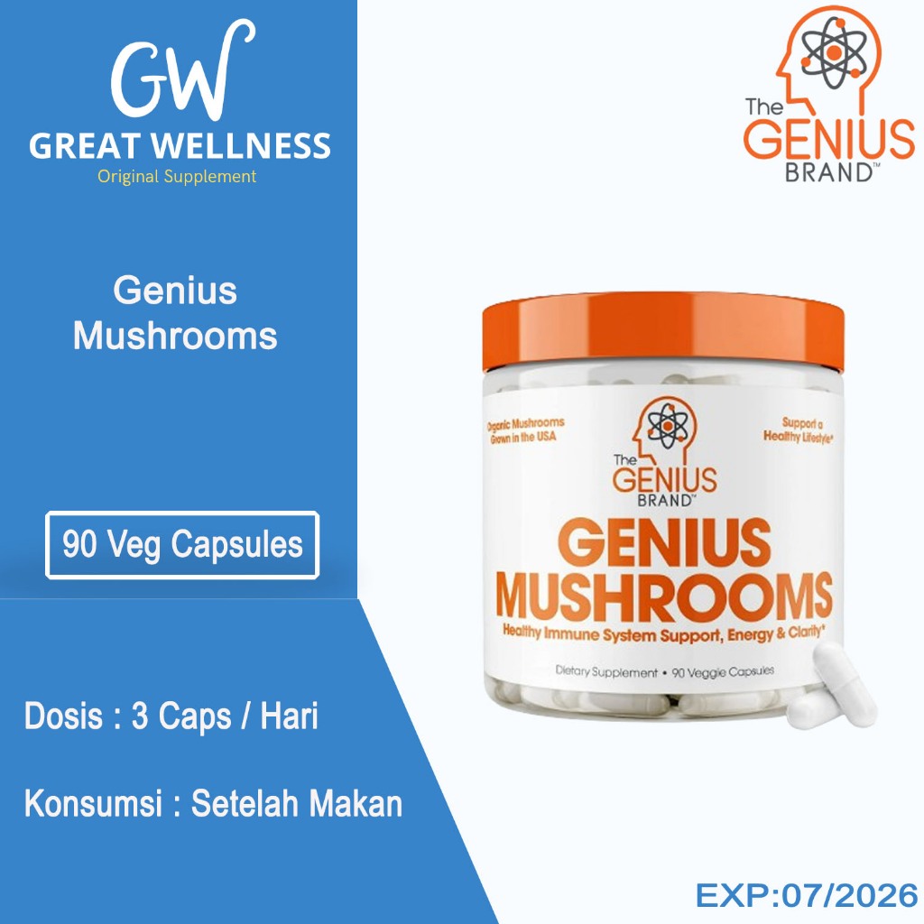 (ORIGINAL)Genius Mushroom - Lions Mane, Cordyceps & Reishi - 90 Veggie Caps Mushrooms
