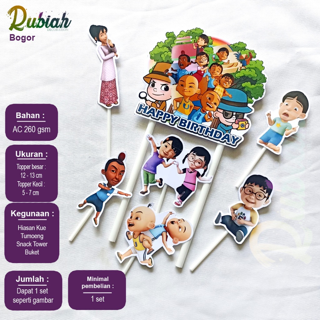 Custom Nama Foto Topper cake Upin Ipin Part 3   Hiasan Kue Ulang Tahun / Snack Tower