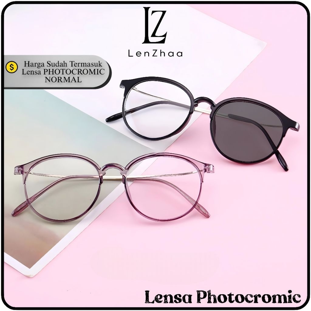 KACAMATA Photocromic 2125 Frame Trendy Model Bulat Bahan TR90 [FREE BOX & LAP]
