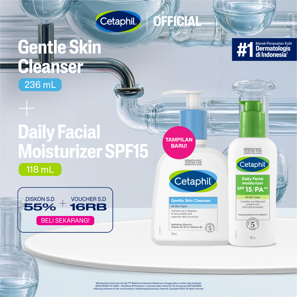 Cetaphil Daily Facial Moisturizer SPF 15/PA ++ 118ml + Gentle Skin Cleanser 236ml