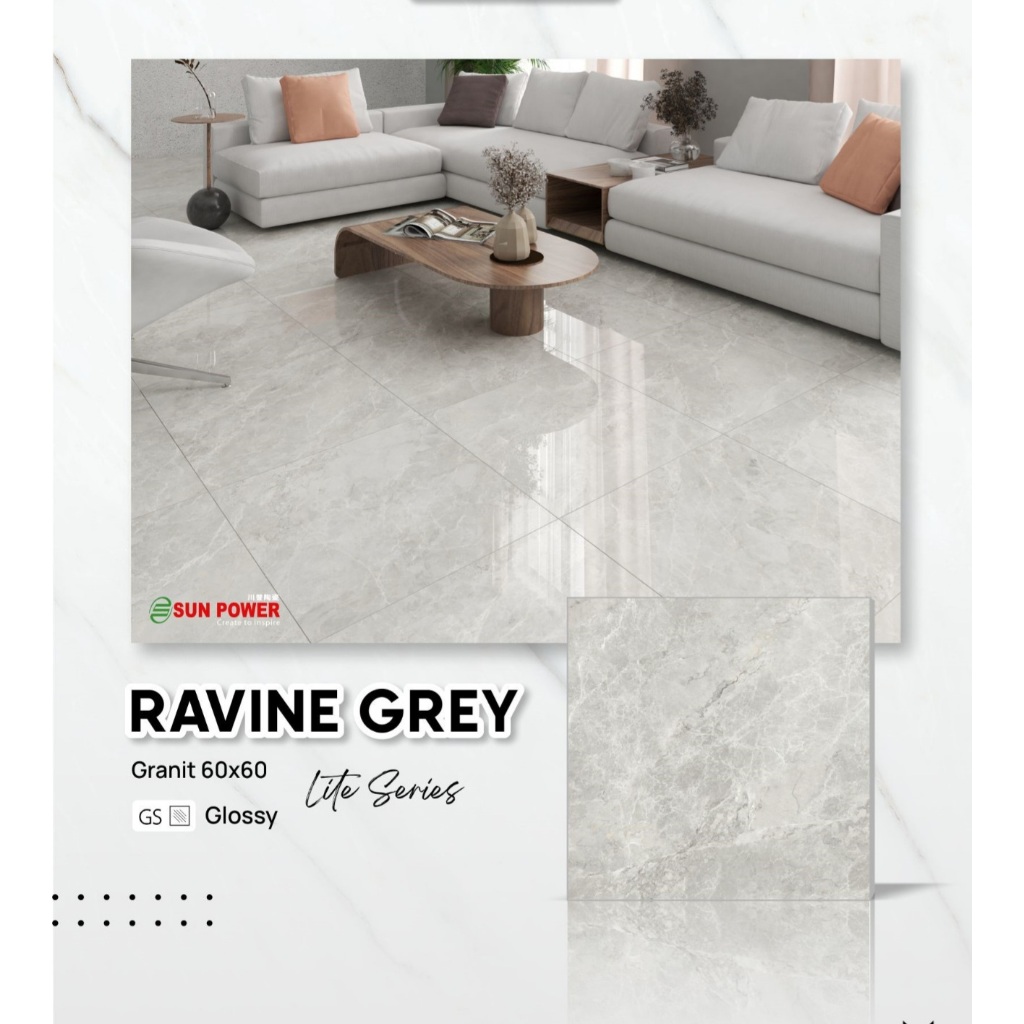 Granit Sun Power Glossy Polished-Ravine Grey ukuran 60x60