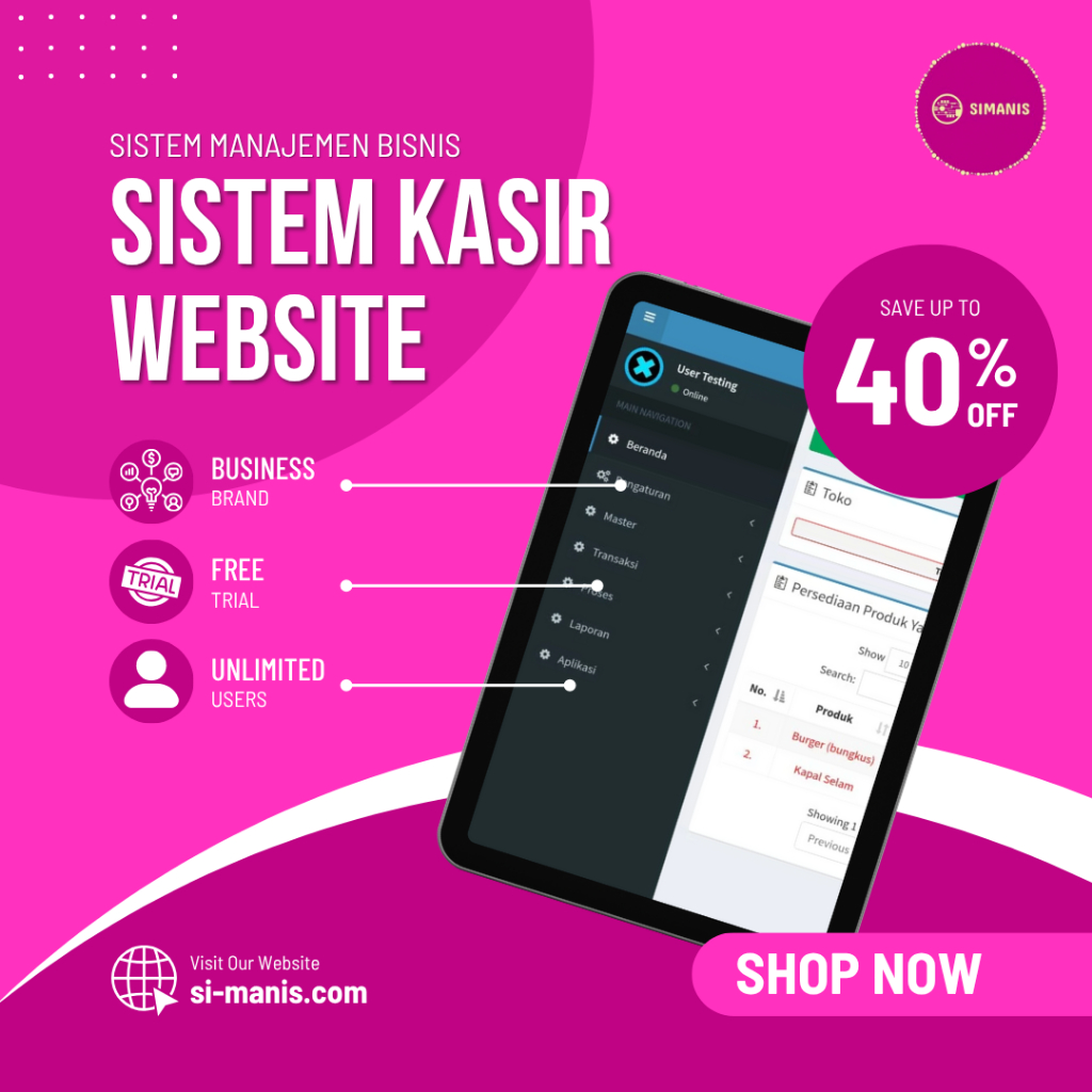SIMANIS Software Kasir Online Berbasis Website | Aplikasi Kasir Toko, Cafe, & UMKM Laporan Otomatis