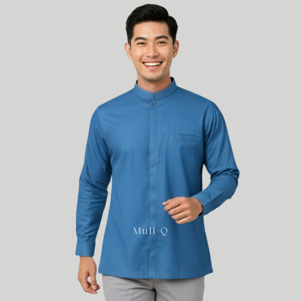 Kemeja koko polos warna denim/kemko tangan panjang/baju koko bahan toyobo