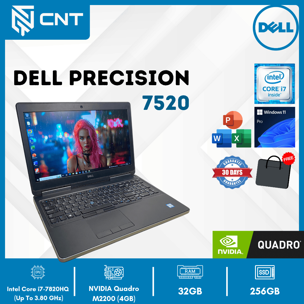 Laptop Dell 7520 Core i7-7th Quadro M2200 (32/256GB) 15" IPS Backlit
