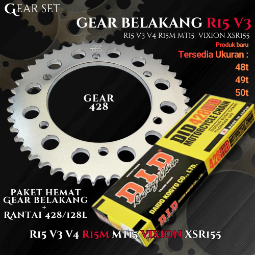 PAKET GEAT BELAKANG + RANTAI DID 428 128L RANTAI DID 428 128L GEAR BELAKANG R15 GEAR R15V3 V4 R15M M