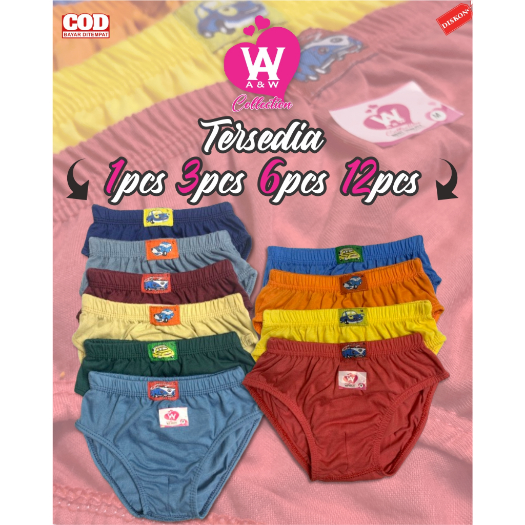 celana dalam anak 6 pcs dan 12 pcs warna cerah// AW COLLECTION