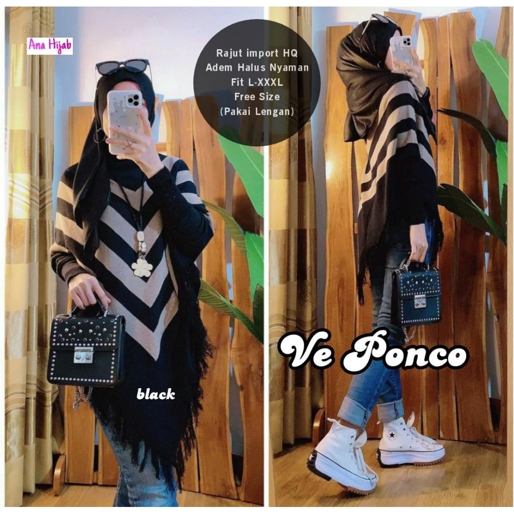 ANA HIJAB - Ve Ponco | Atasan Ponco Wanita Rajut Premium Kekinian