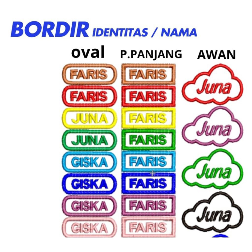 Bordir Nama  Asrama Santri Grosir KOTAK / OVAL
