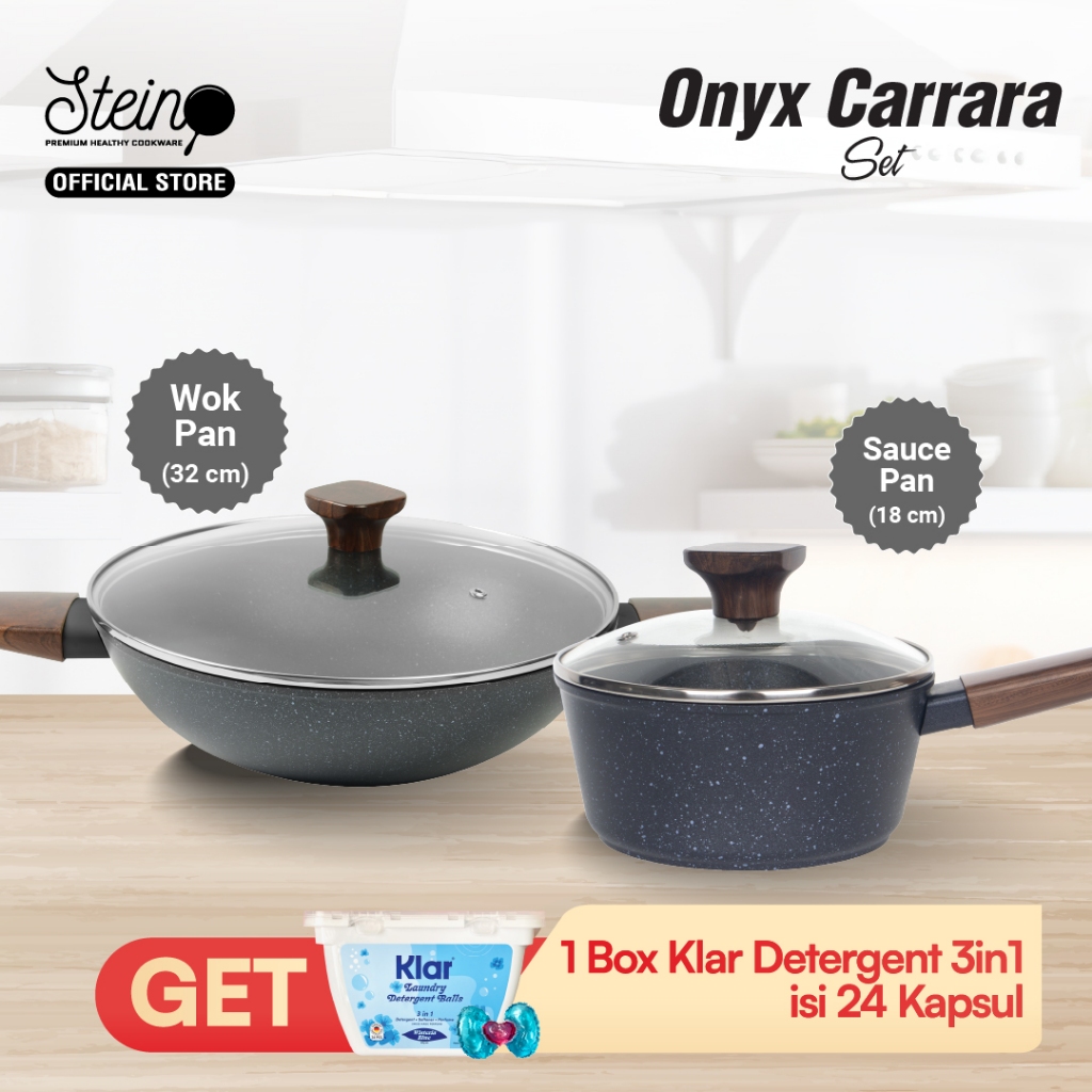 STEIN Paket Carrara (Panci dan Wok GERMAN Granite Series + ANTI LENGKET)- 18cm + 32cm Set