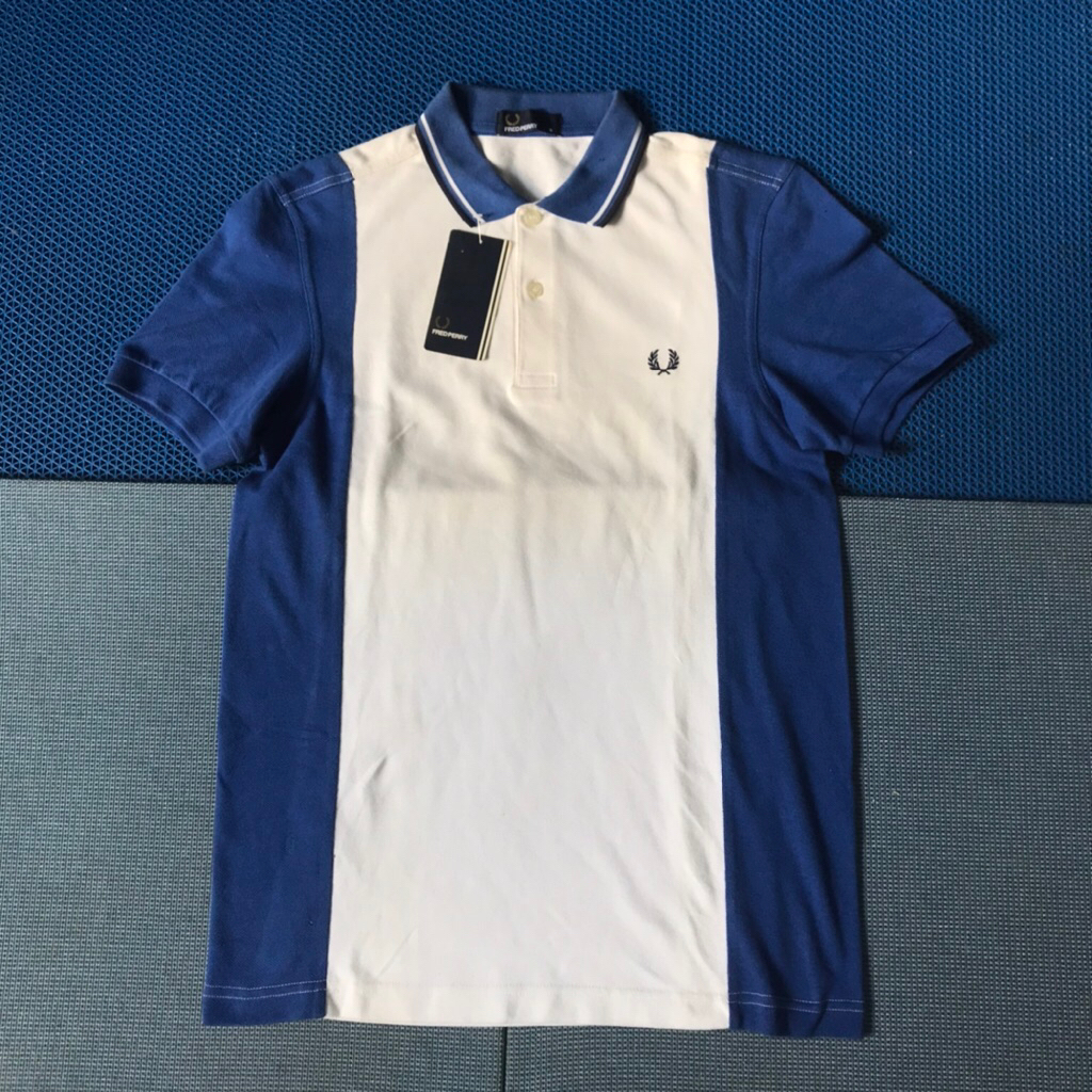 FRED PERRY POLO PANELLED PIQUE WHITE/BLUE knitwear races stripes BNWT NEW Short Sleeves polo shirt  