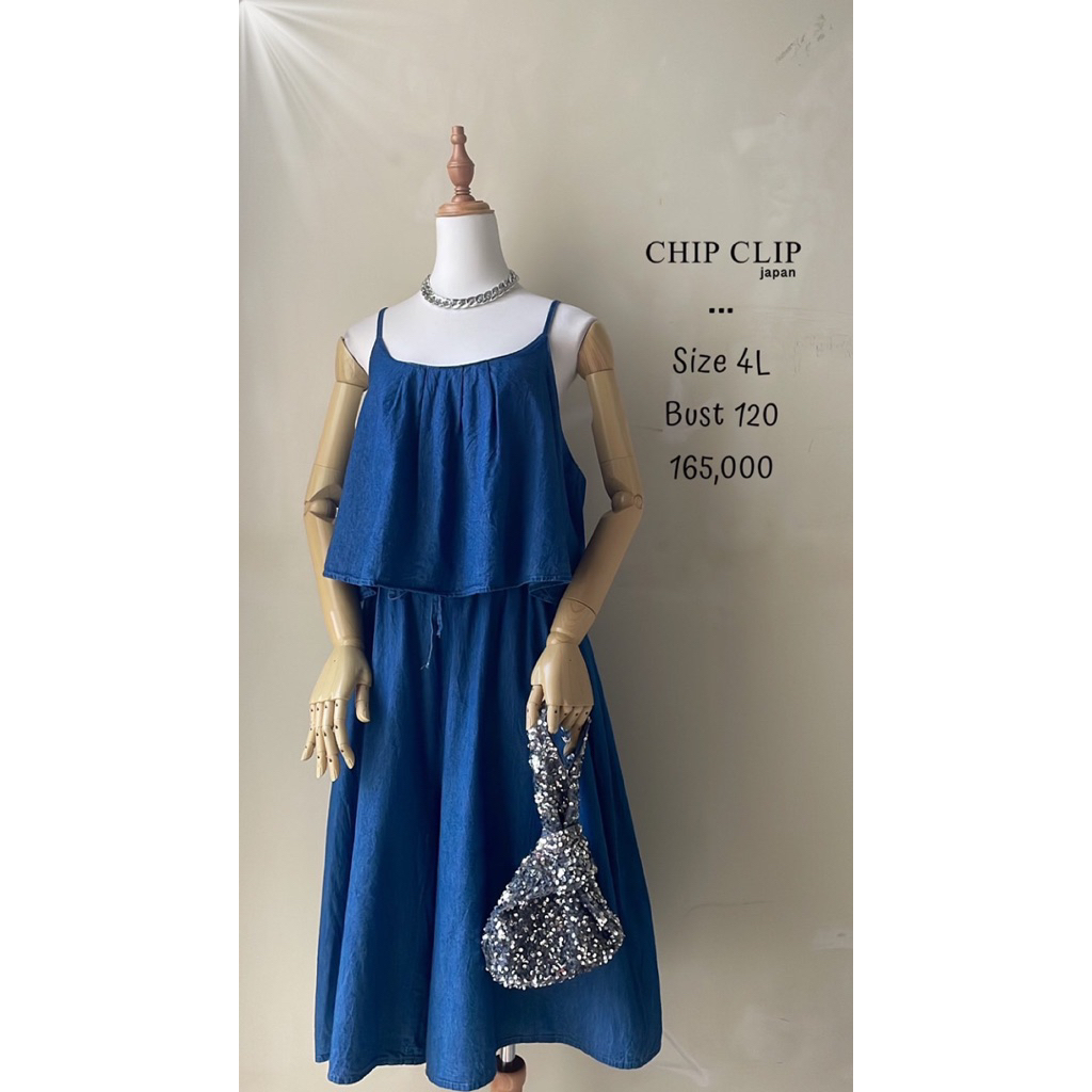 Jumpsuit overall kulot 7/8 soft jeans katun denim biru polos tank setali bigsize jumbo plus size chi