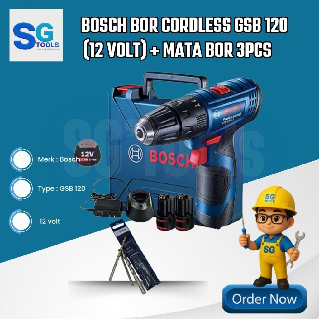 Bosch Mesin Bor Cordless Impact Drill 10mm GSB 120 Gen 3 Bosch - Mesin Bor Batery Beton GSB 120 - Bo