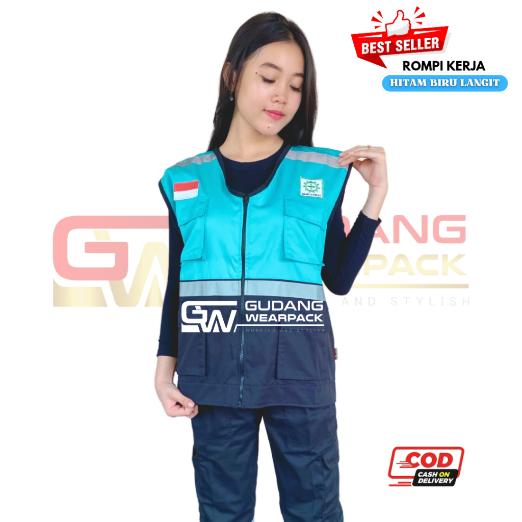 Wearpack Atasan Rompi Warna Hitam Biru langit (rompi kerja) - gudang wearpack