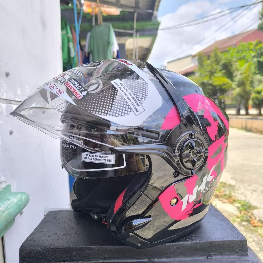 Helm NHK gladiator kanji black pink glossy helm Doble visor