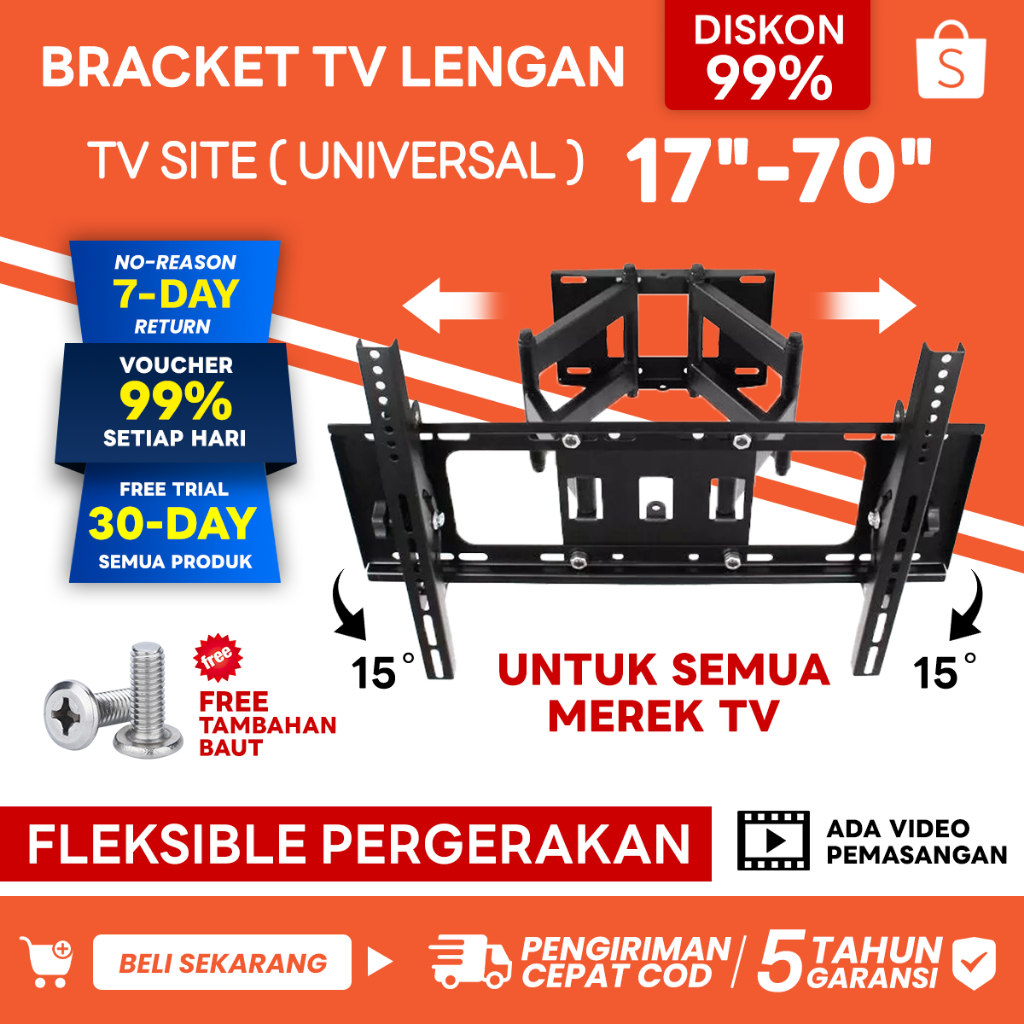 Bracket TV 17-70 inch Bracket tv led kuat Kapasitas beban yang lebih kuat aplikasi Samsung dan merek