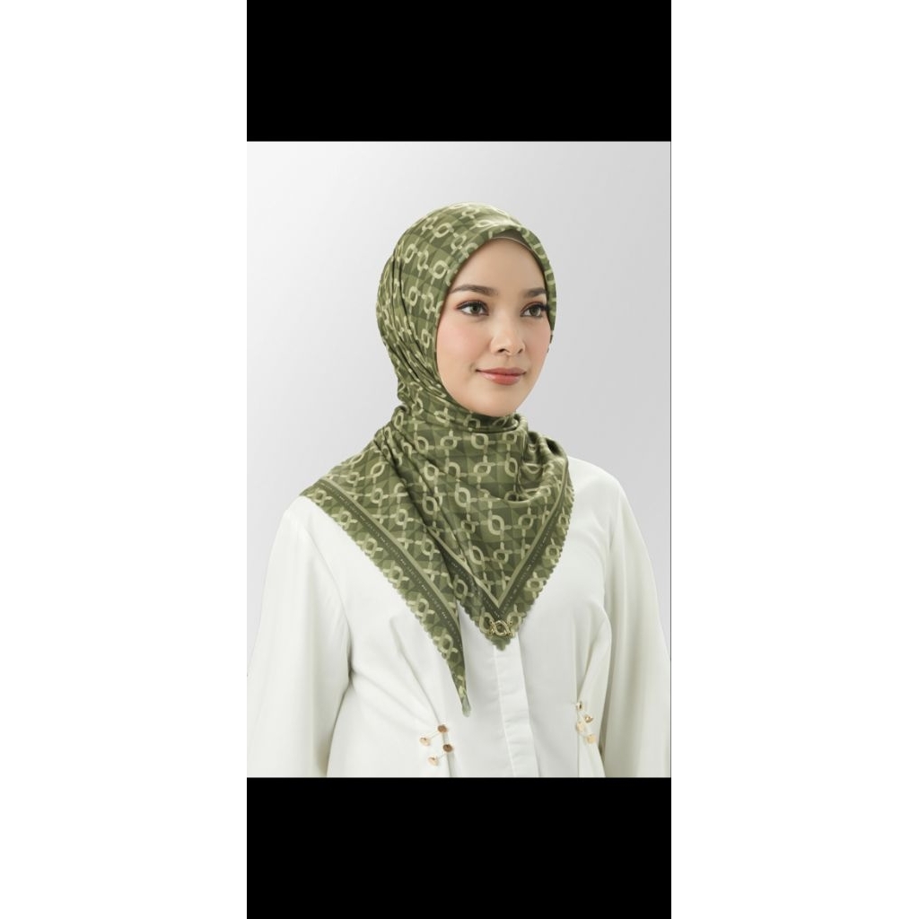 Wearing Klamby Medium Monogram Scarf Olive