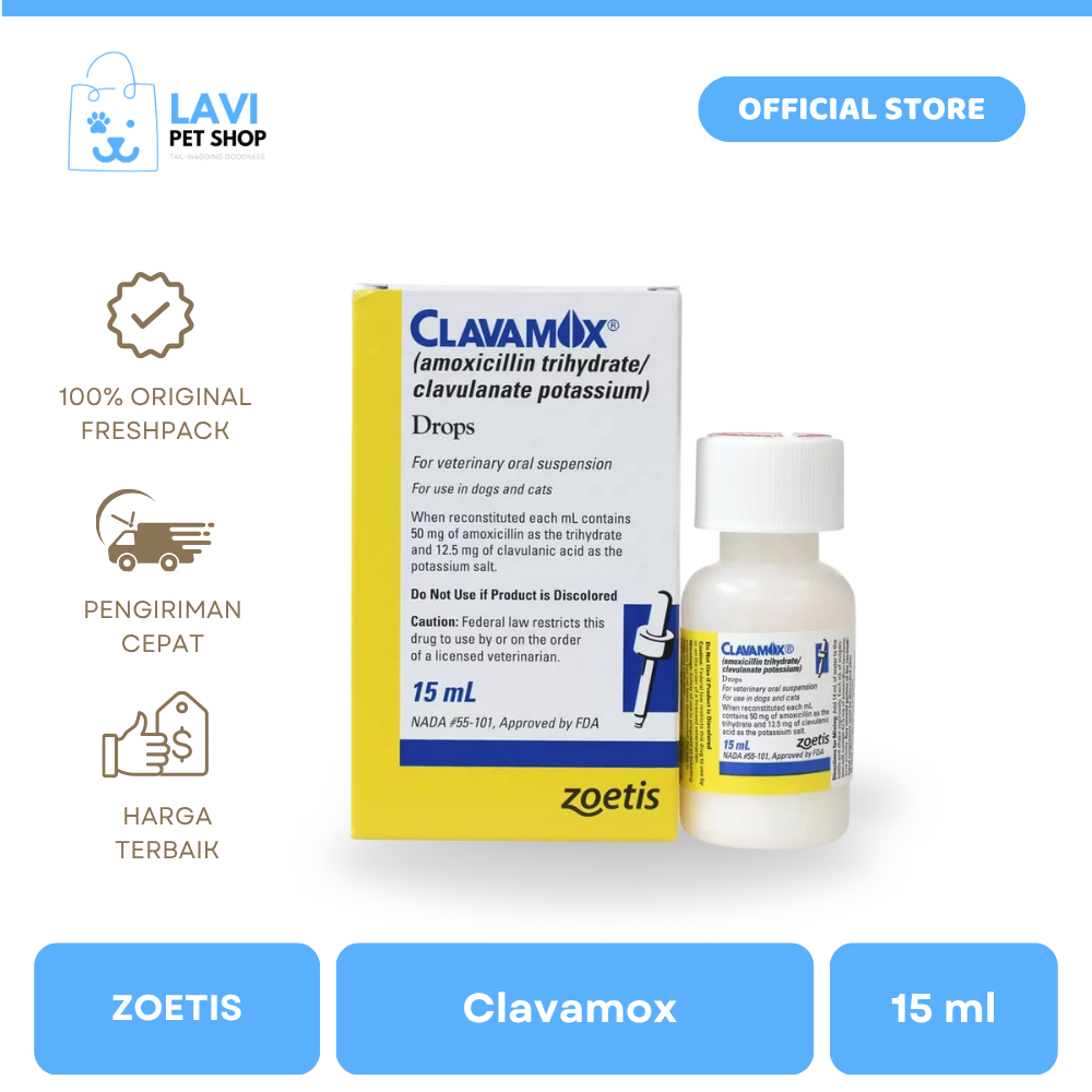 Clavamox Drops Oral Suspension Antibiotik Flu / Catflu / Infeksi Kemih / Infeksi Kulit Kucing Anjing