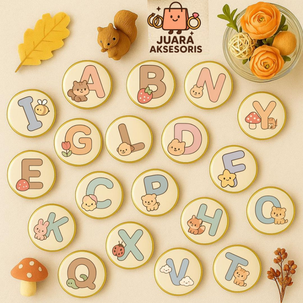 Juara - Pin Button Karakter Huruf Alfabet Lucu - Pin Tas - Button