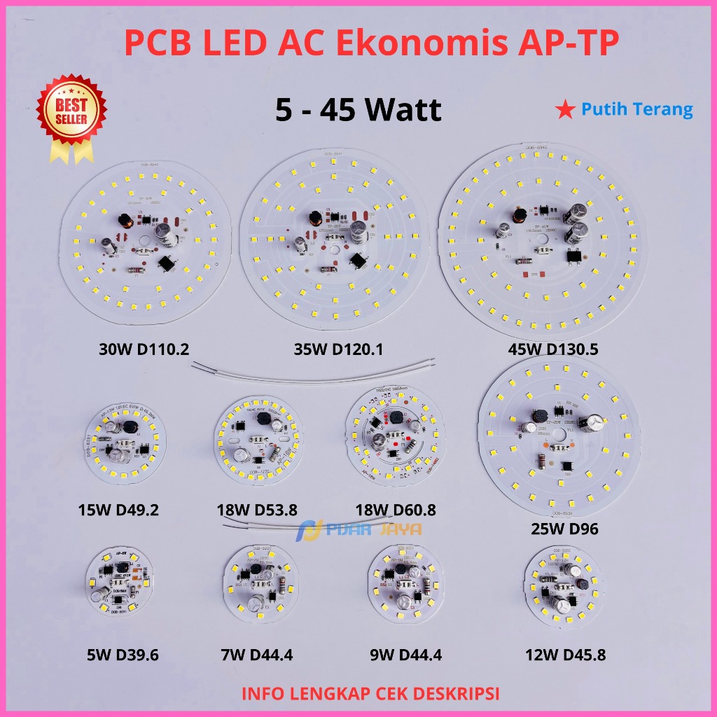 PCB Lampu LED AC Ekonomis Watt Lengkap 5W 7W 9W 12W 15W 18W 25W 30W 35W 45W Modul Mesin Lampu LED