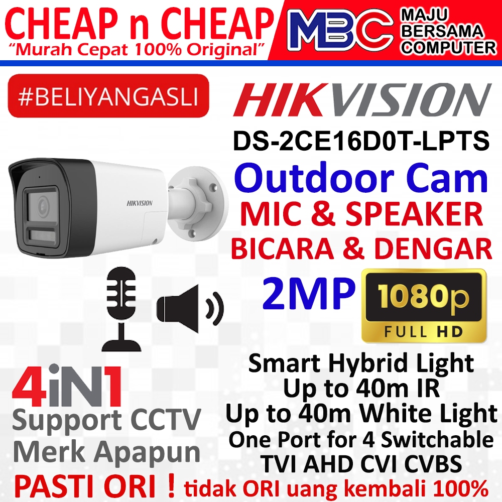 CCTV HikVision 2MP Two Way Audio Outdoor DS-2CE16D0T-LPTS - CCTV Analog Hik Vision