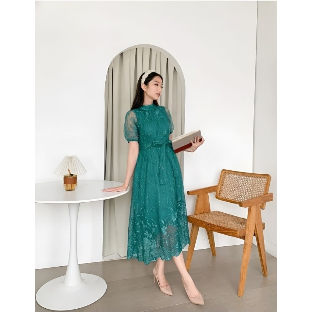 Dress Pesta Kondangan Brokat Tile Elegan Mewah / Midi Dress Annabelle / Gaun pesta model korea / Dre