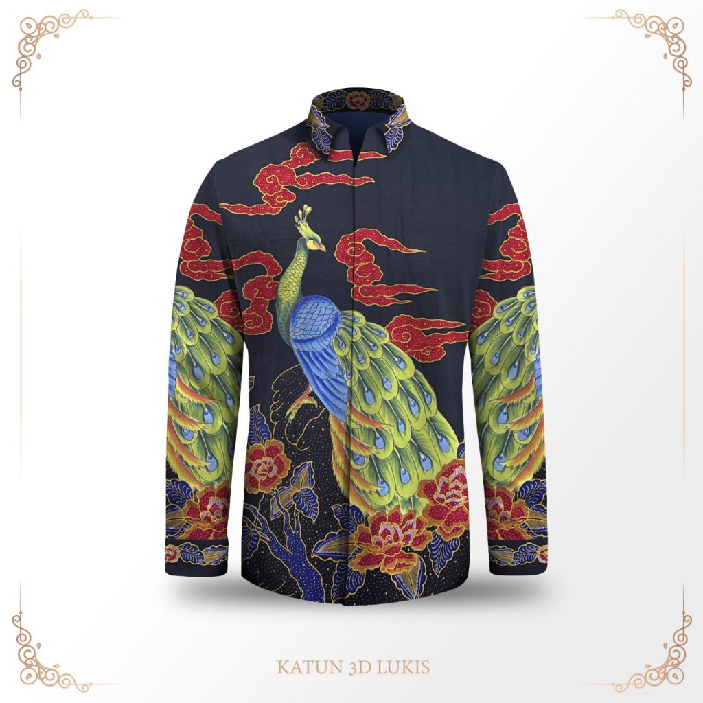 Kemeja batik pria lengan panjang batik tulis 3d motif harimau bahan katun premium pola batik pria ex