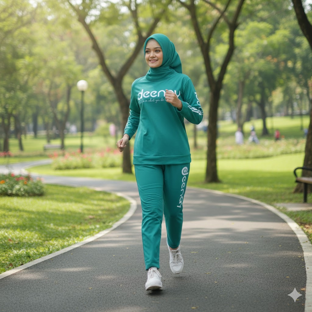 DNY SET Setelan Kaos Celana Olahraga Muslimah Training Senam Wanita Lengan Panjang Jumbo L XL / SAKA