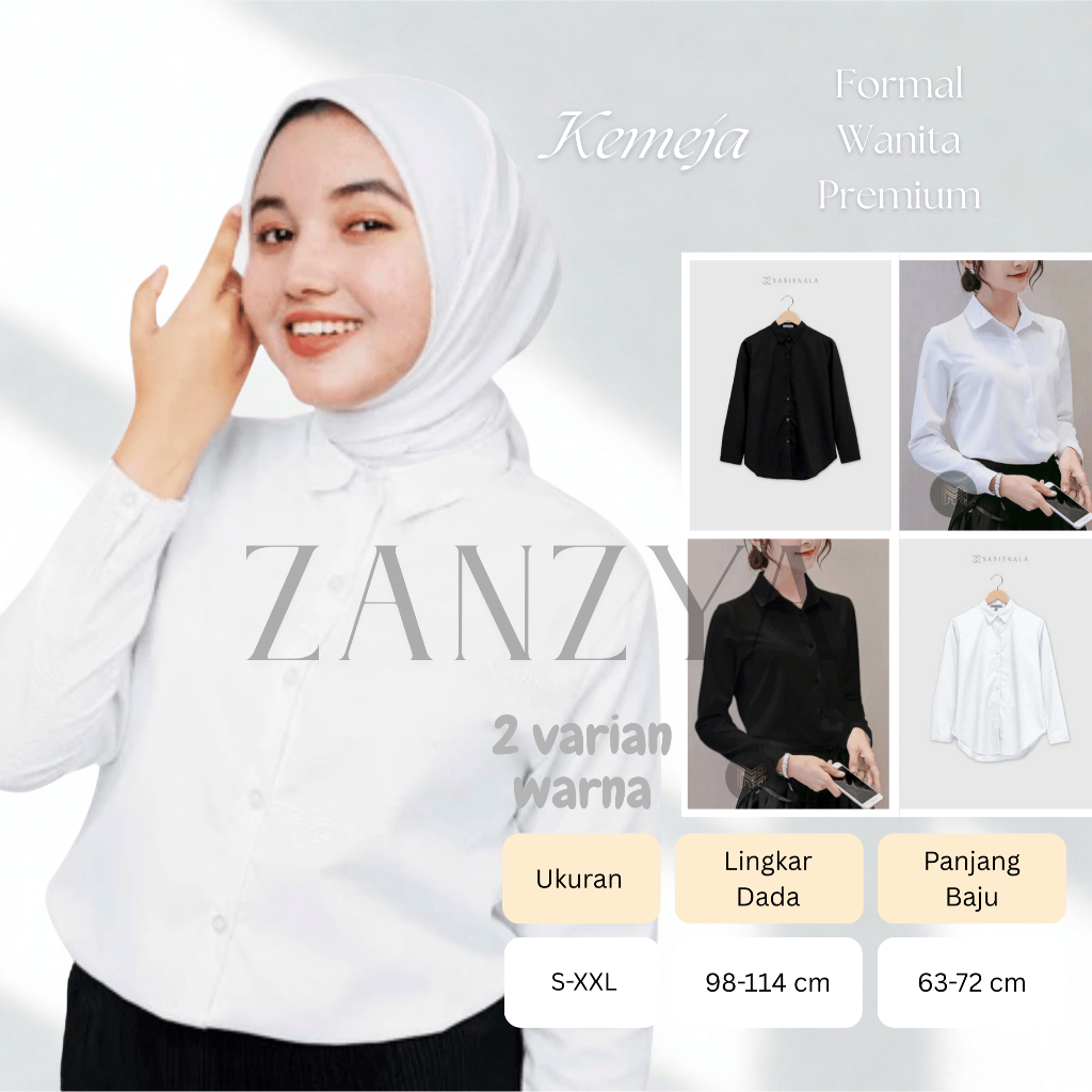 Kemeja Putih Polos Wanita Kemeja Hitam Polos Wanita S-XXL Kemeja Formal Wanita