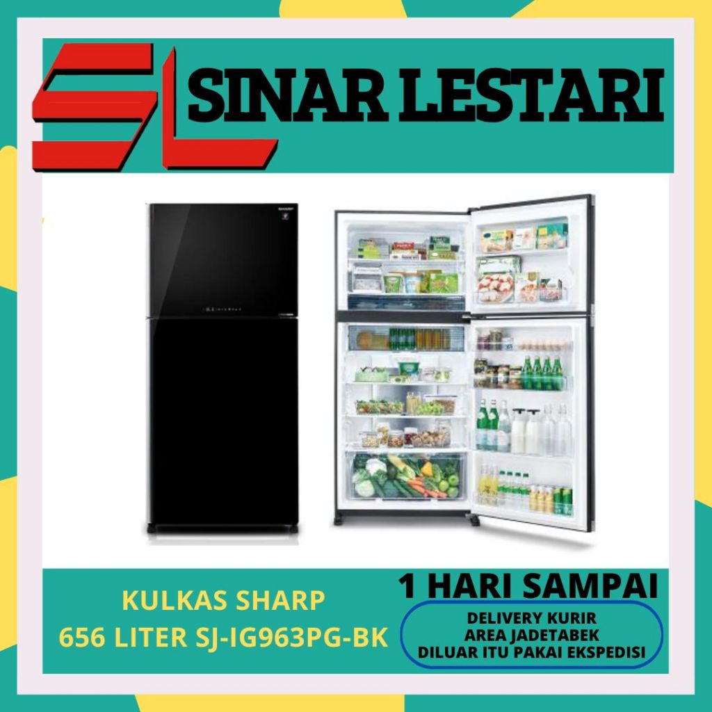 SHARP SJ-IG963PG-BK KULKAS 2 PINTU 656 LITER J- TEACH INVERTER SJIG963PG