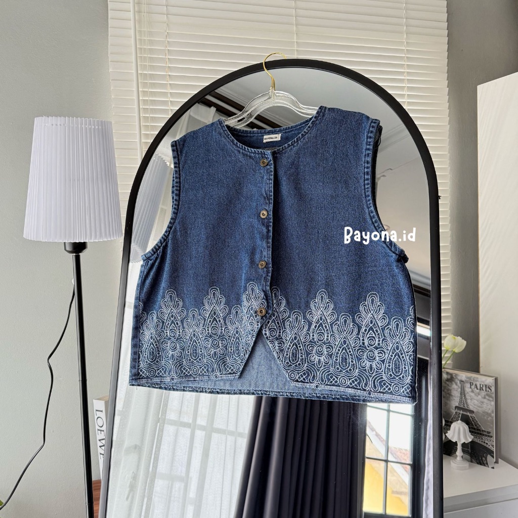 Oriya Vest by BAYONAID | vest denim wanita | Vest bordir | vest wanita | Jeans Wanita Bordir Bunga F