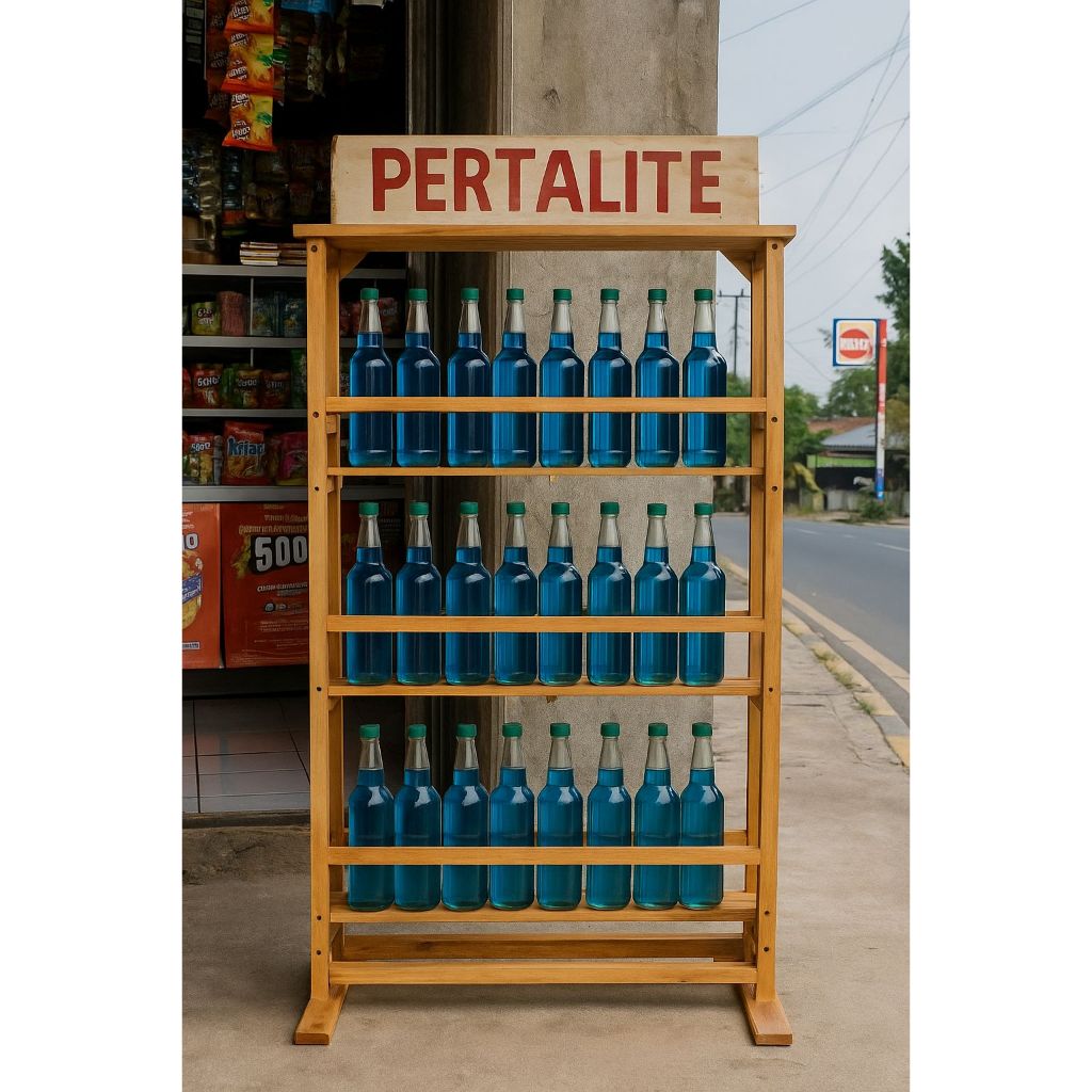 Rak Bensin Eceran Rak Botol Rak Jerigen Rak Ambalan Kayu Minimalis Kuat dan Kokoh