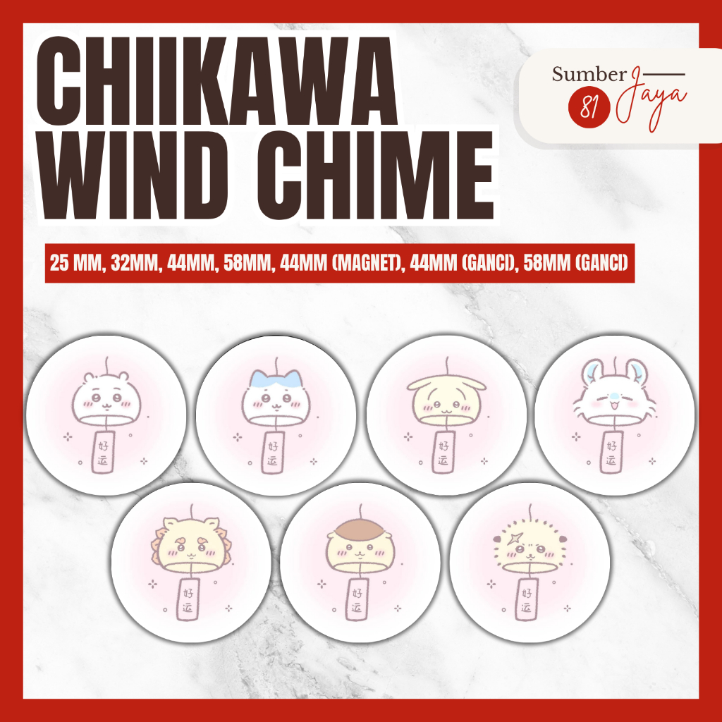 Chiikawa // Wind Chime - Pin Button, Magnet, Keychain, Mirror Keychain | 25mm 32mm 44mm 58mm 75mm
