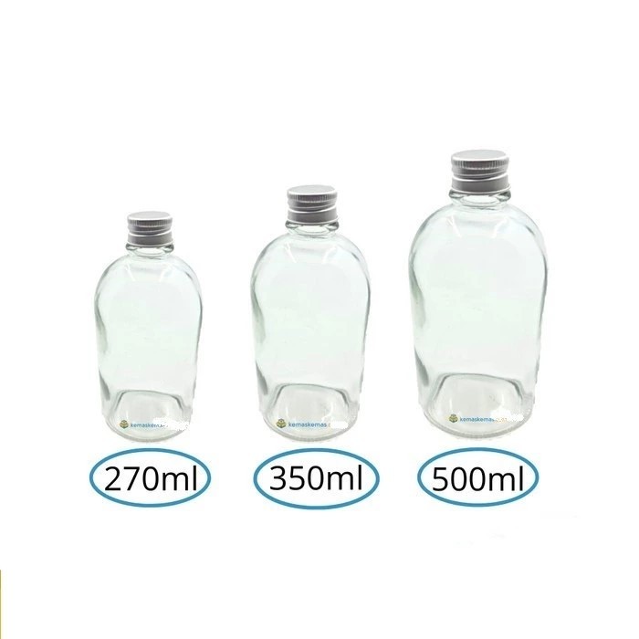 Botol Kaca Boston 500ml | Botol Kaca Round Madu Susu + Tutup Alumunium