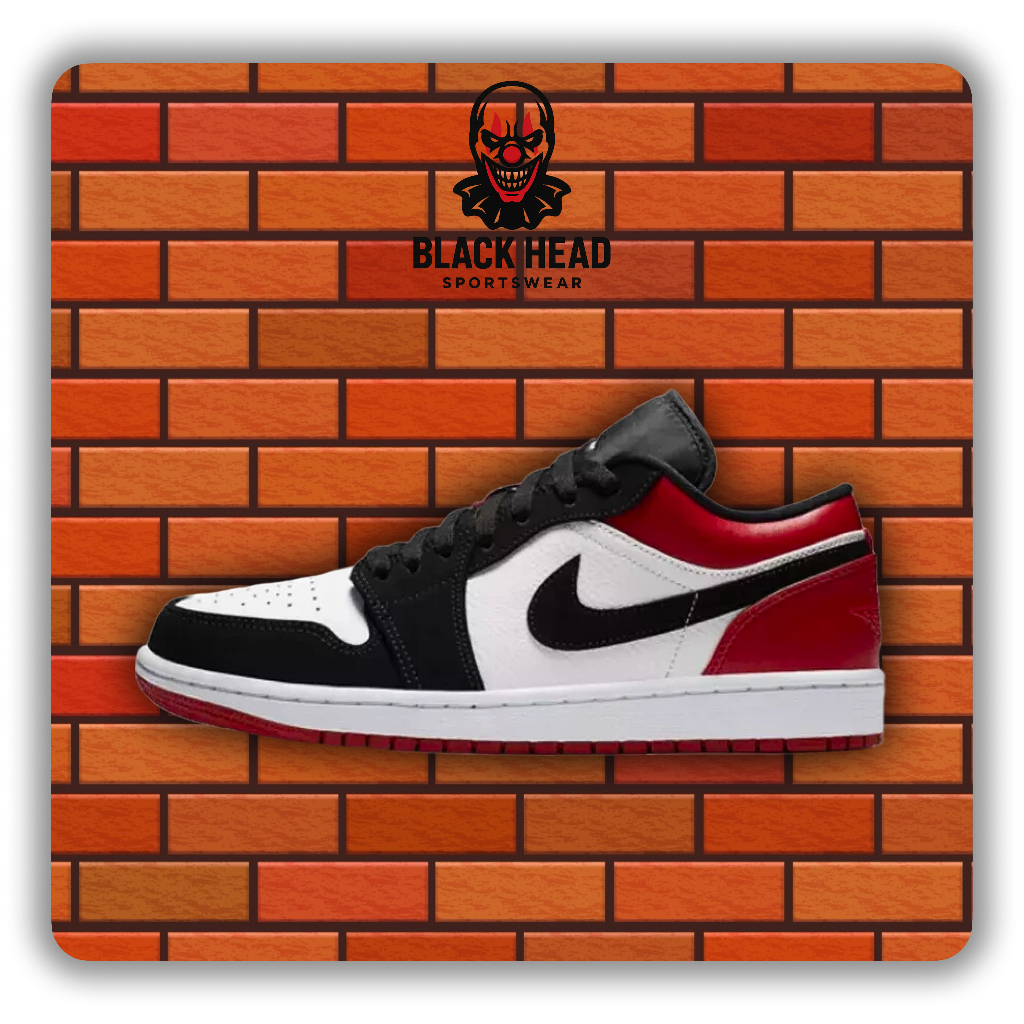 Sepatu Sneakers Hitam Merah Stylish Jordan 1 Low Black Toe – Black Head Sportswear