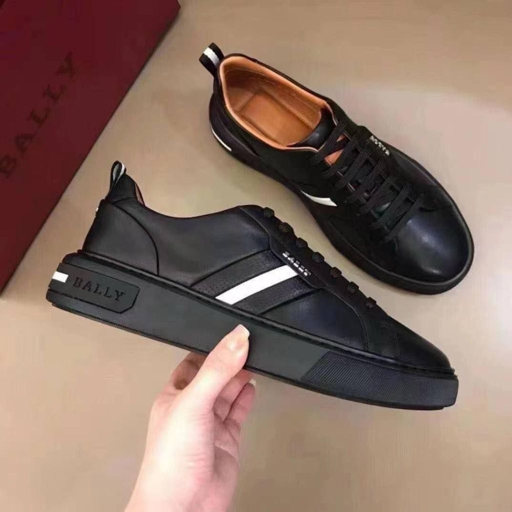 sepatu Sneakers pria Bally black white sepatu sneaker pria kulit